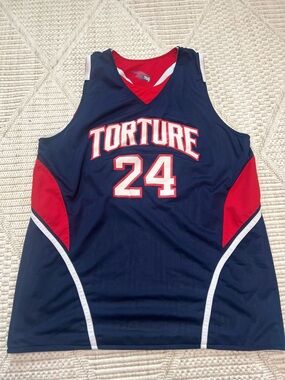 Reversible “Torture” Basketball Jersey #24 Blue White Mesh Men’s